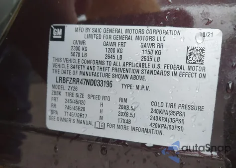 2022 Buick Envision Fwd Avenir from USA, damaged, VIN LRBFZRR47ND033196
